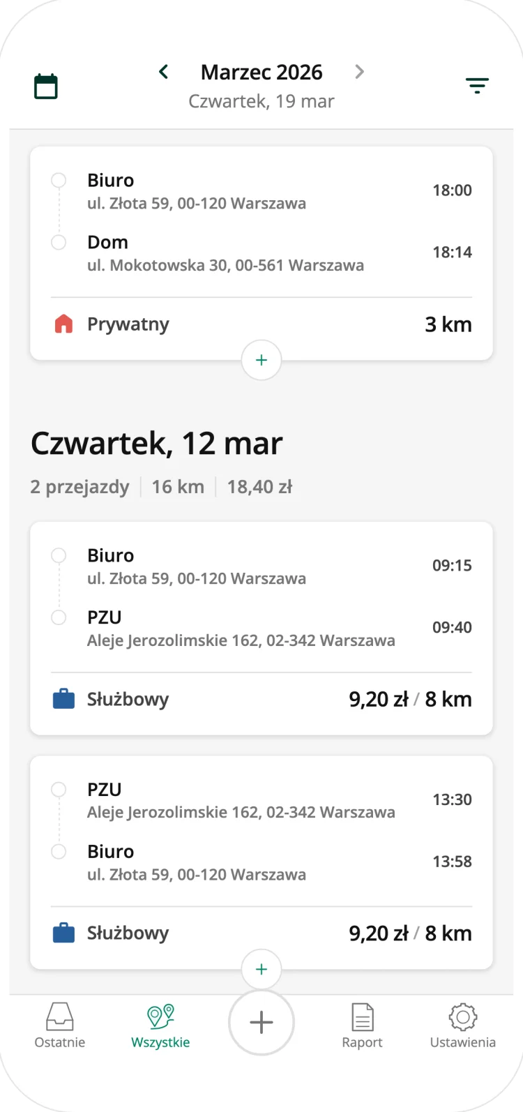 Driversnote app recording a trip
