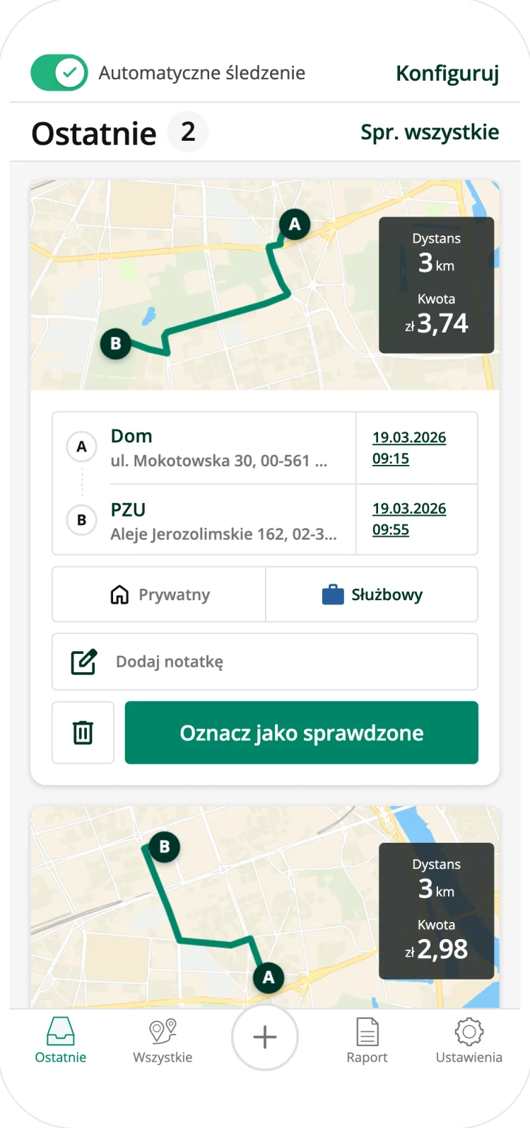 Driversnote classifying trips