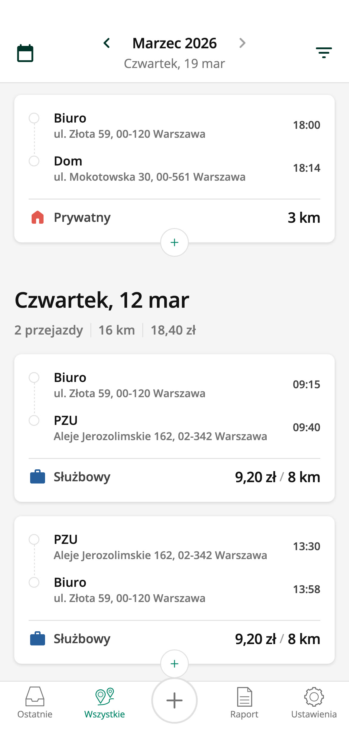 Wszystkie przejazdy