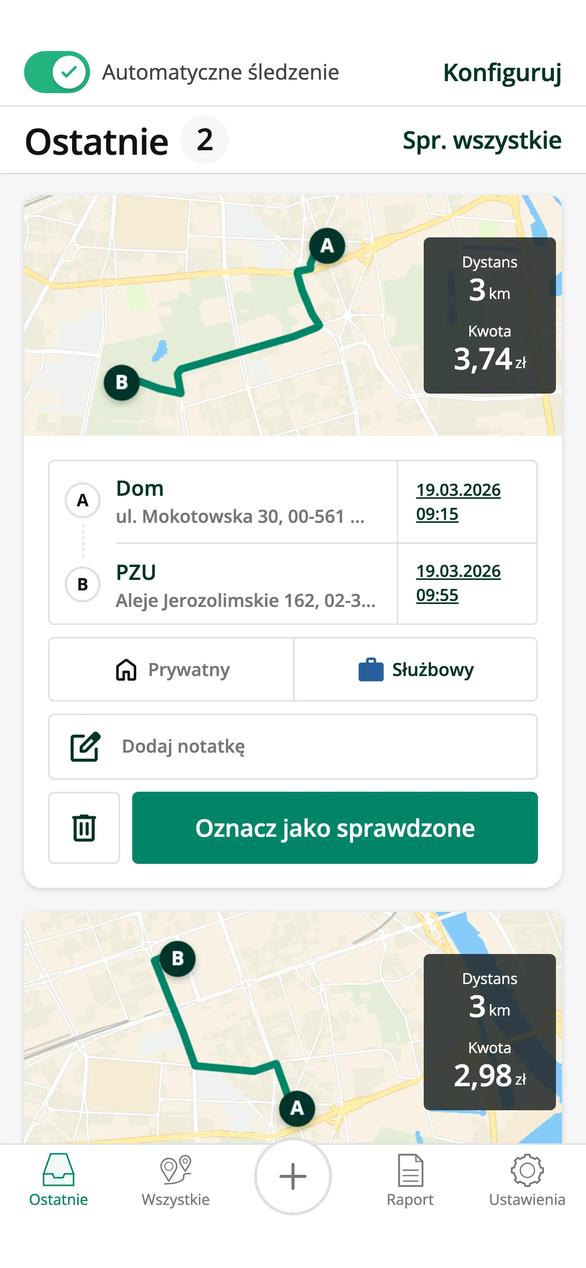 Łatwa klasyfikacja przejazdów